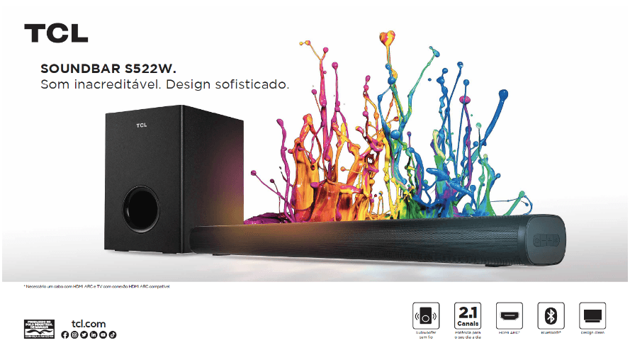 Chega ao mercado brasileiro Soundbar S522W com Subwoofer sem fio da TCL