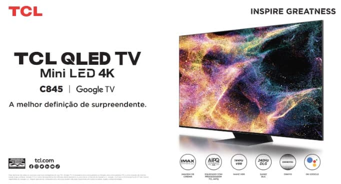 TV C845 da TCL com Mini LED foca em experiência Gamer
