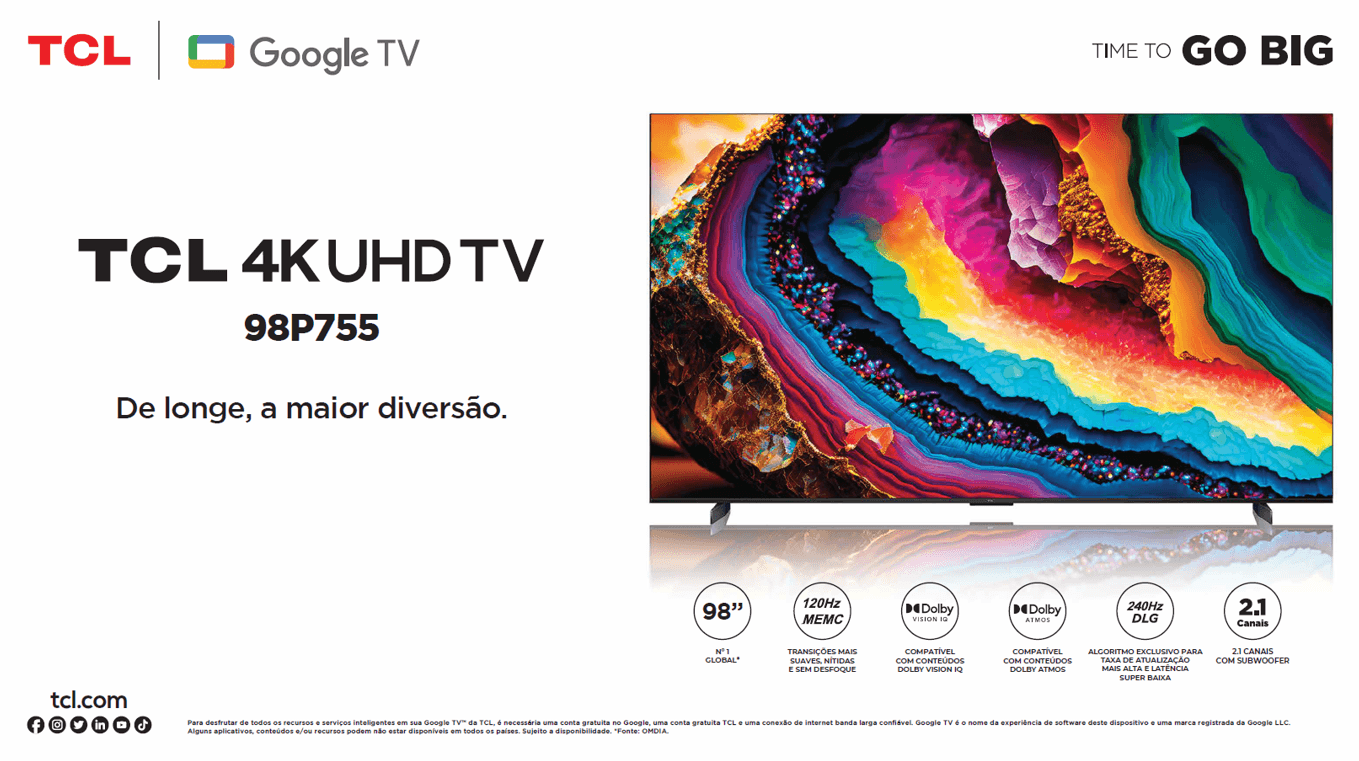 TCL anuncia chegada da P755, televisor de 98’’ e resolução 4K UHD