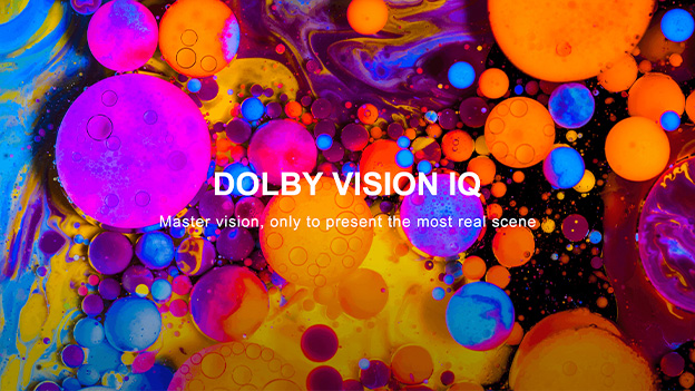 Imagem multi-colorida com os dizeres em branco: DOLBY VISION IQ